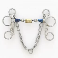 Blue Steel Tom Thumb Pelham With Double Jointed Mouth And Loose Brass Roller Disks