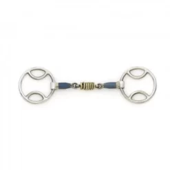 Blue Steel Loop Ring Gag With Brass Rollers