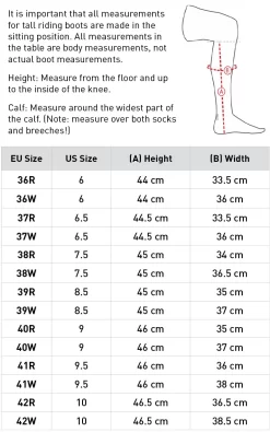 Horze Rover Field Boot -The Equestrian Gear Shop horzesizechart